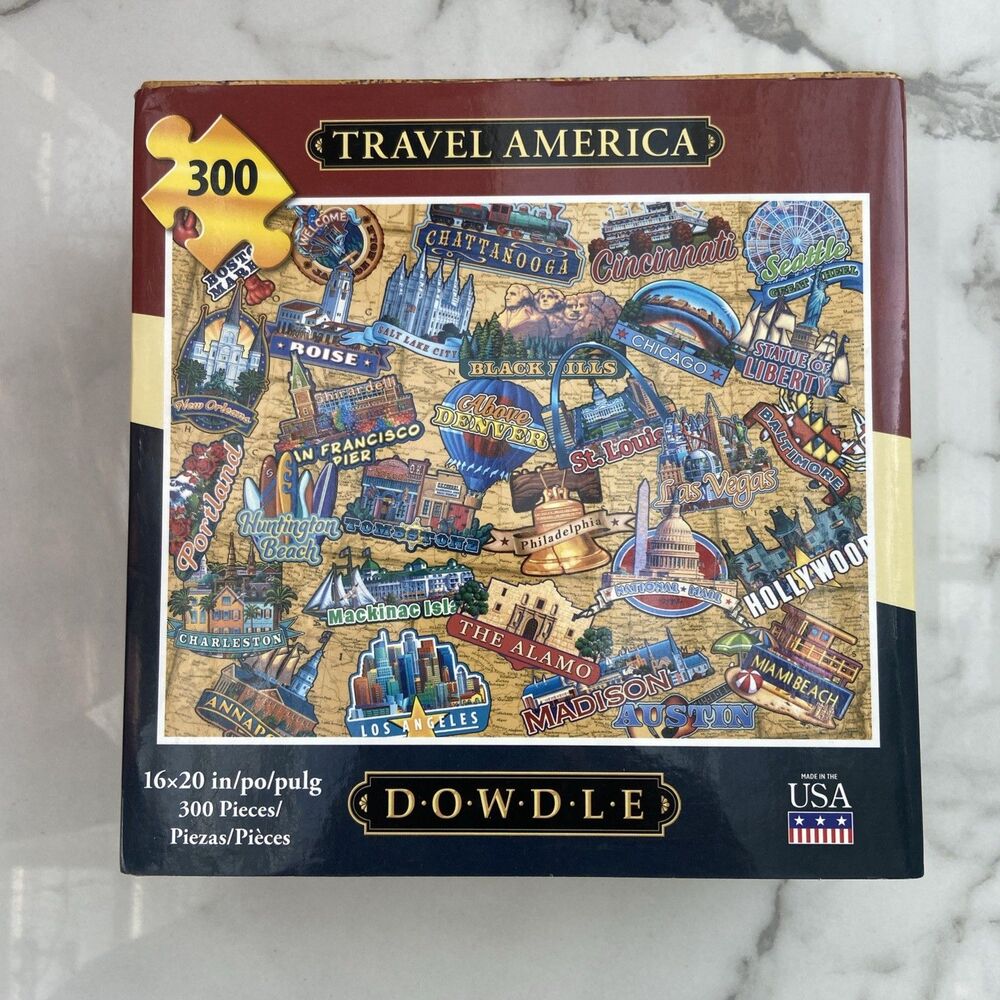 Dowdle Jigsaw Puzzle Travel America 16x20 300 Piece Alamo Philly Tombstone Folk